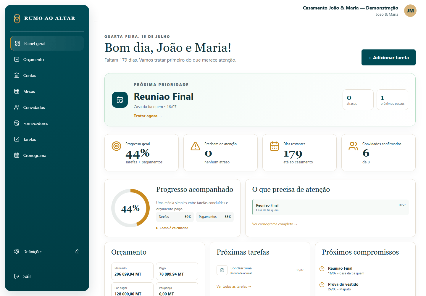 Painel Rumo ao Altar no computador
